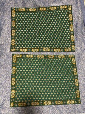 2 Valdrome France Green Quilted Placemats - 100% Cotton French Country Provencal